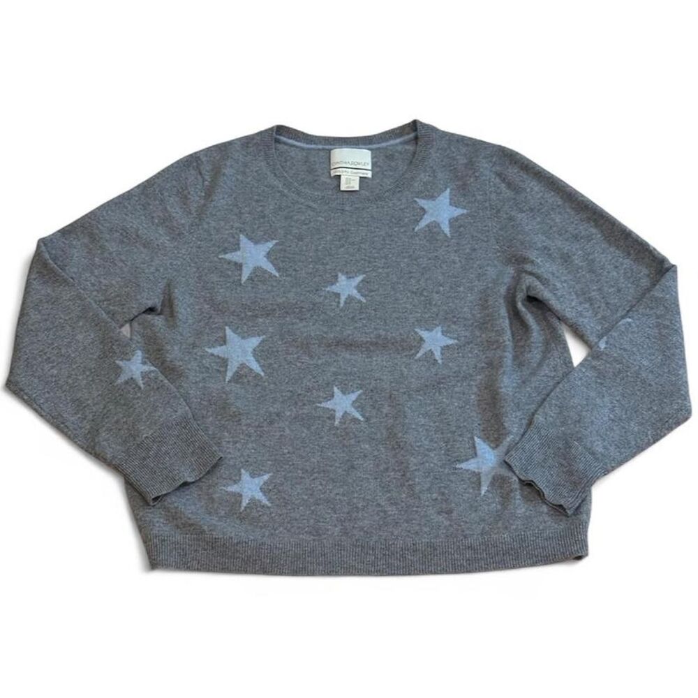 Cynthia Rowley 100% 2-Ply Cashmere Star Sweater – Gray/Blue – Size XL